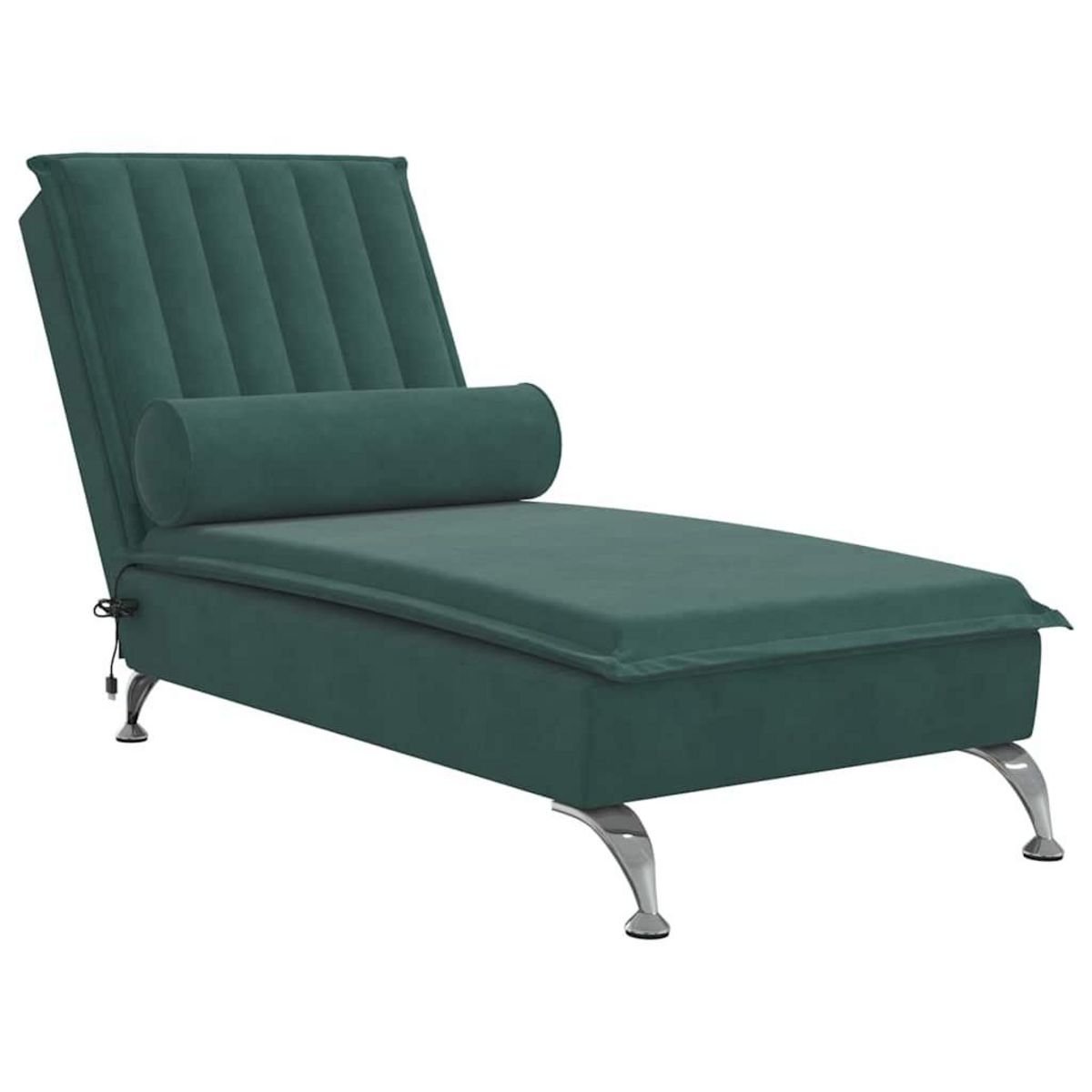 VIDAXL Chaise longue de massage avec traversin vert fonce velours