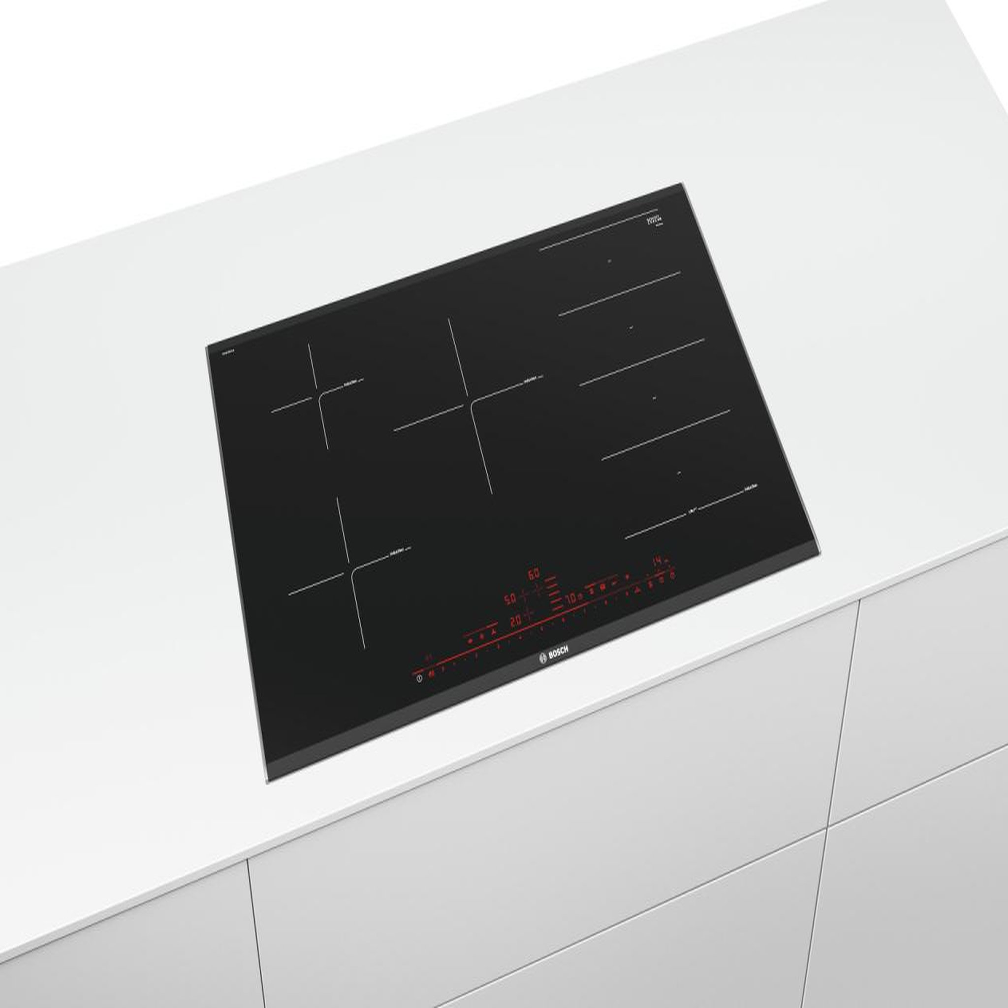 Voir la diapositive 4 : BOSCH Table de cuisson à induction 80cm 5 feux 7400w flexinduction noir - PXV875DV1E