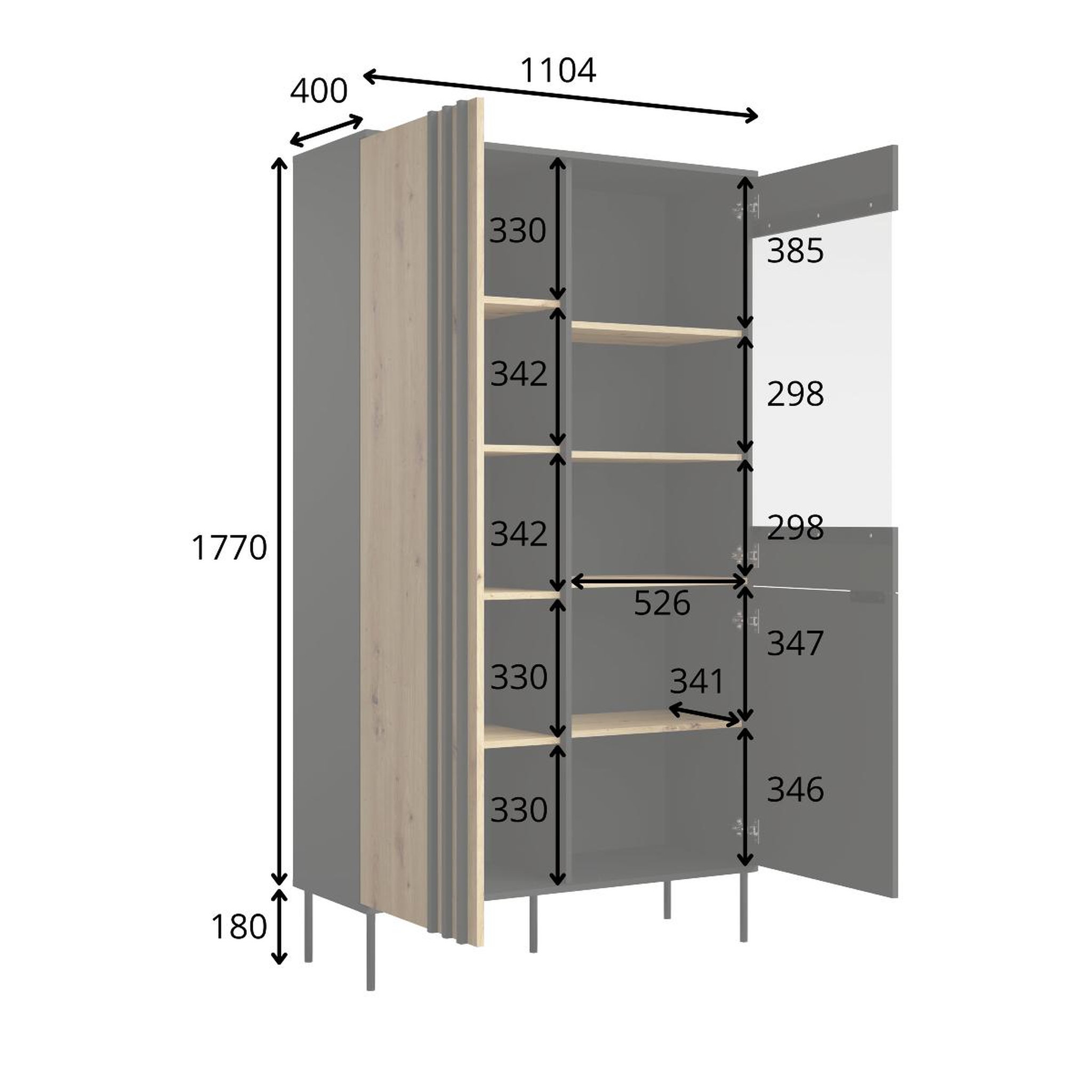 Voir la diapositive 6 : JLC KREATION Vitrine 2 portes moderne beige et bois irina