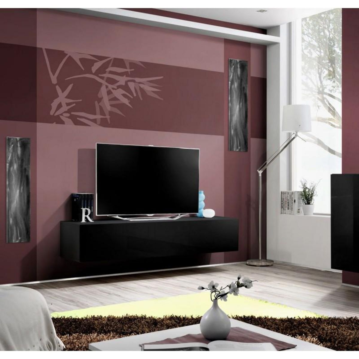 Paris Prix Meuble TV Mural Design  Fly I  160cm Noir