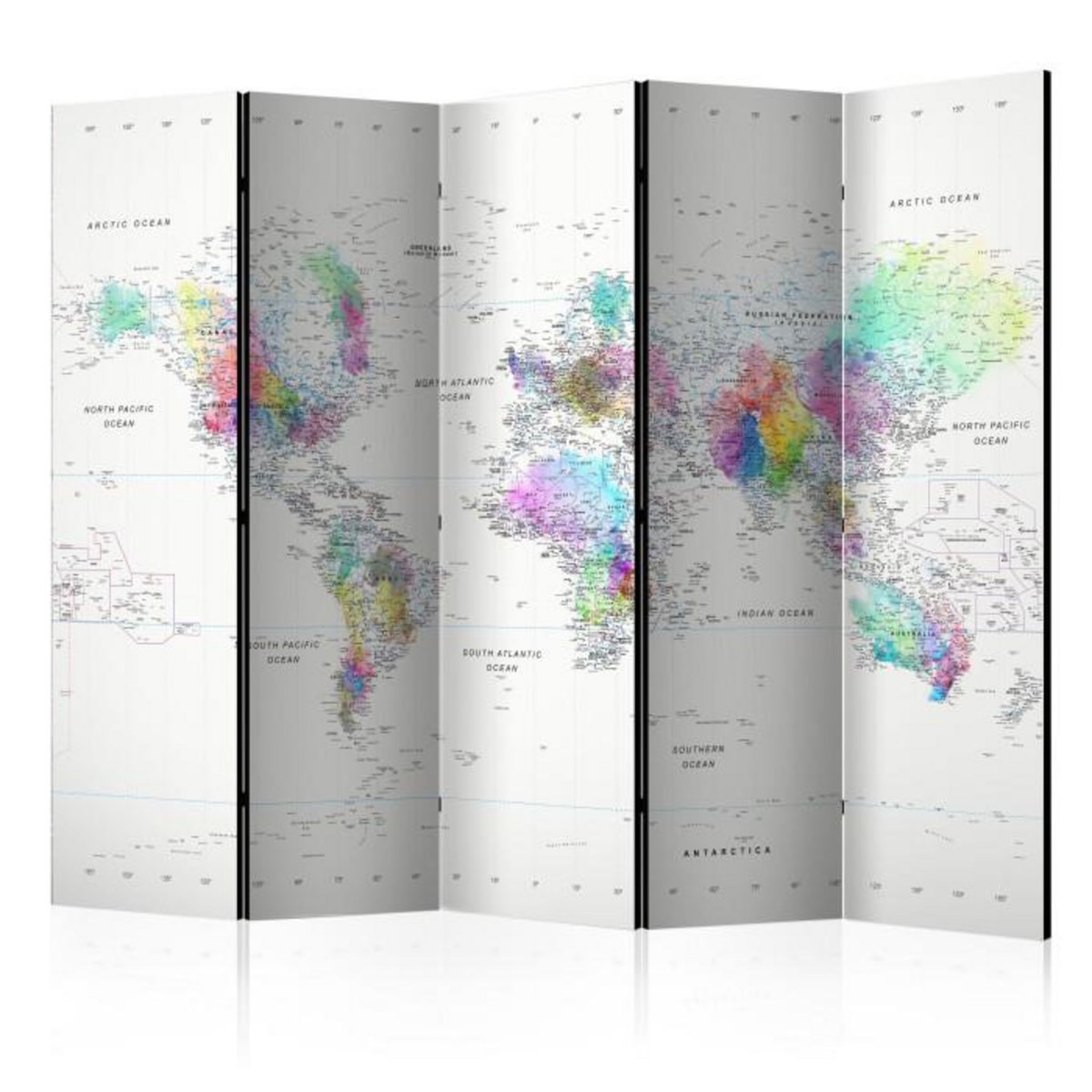 Paris Prix Paravent 5 Volets   White Colorful World Map  172x225cm