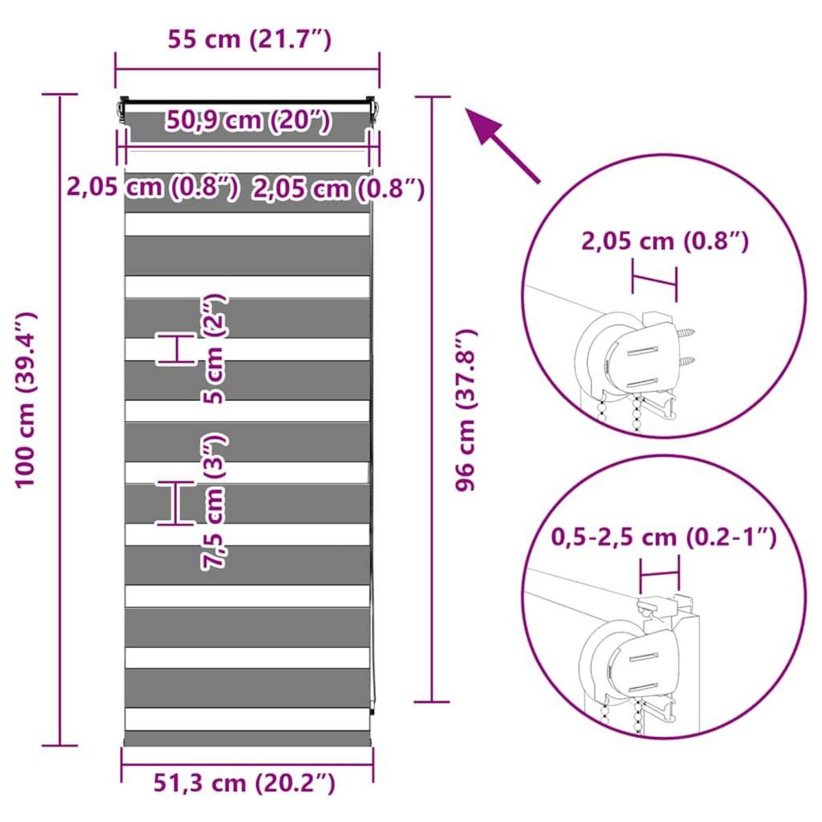 VIDAXL Store zebre gris clair largeur du tissu 50,9 cm polyester