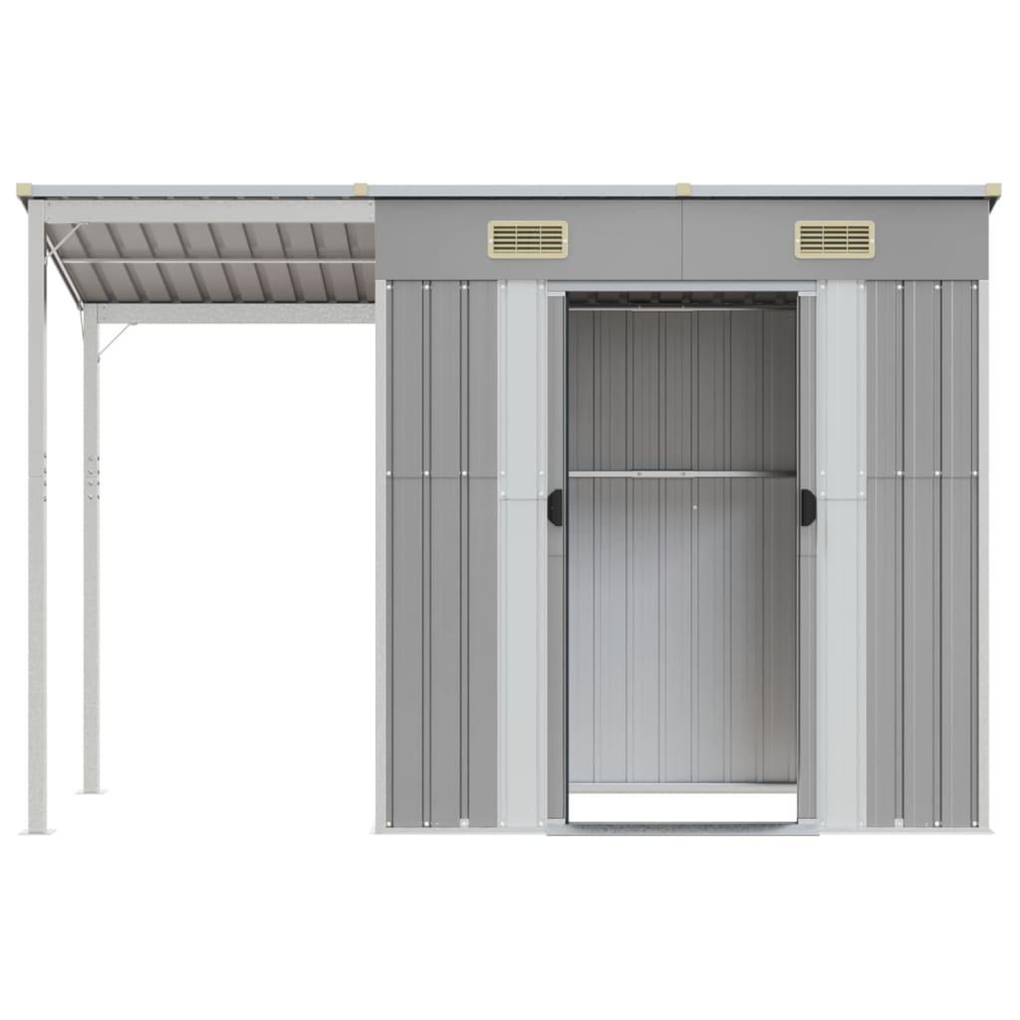 Voir la diapositive 4 : VIDAXL Abri de jardin avec toit prolonge gris clair 277x110,5x181 cm