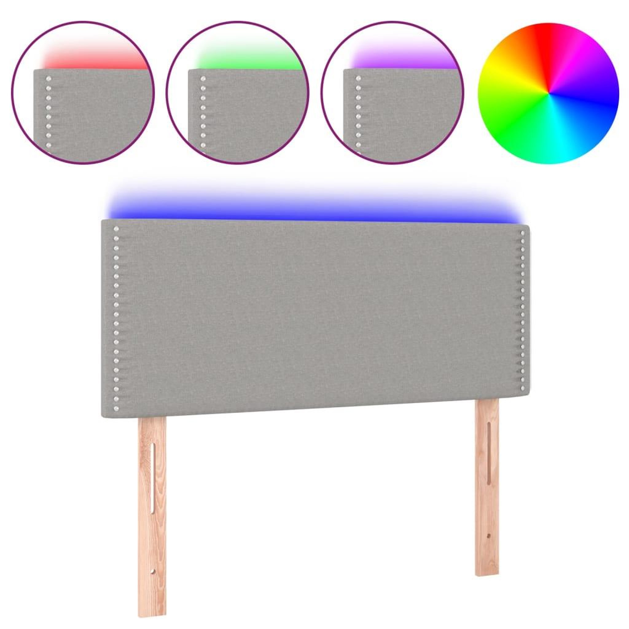 Voir la diapositive 2 : VIDAXL Tete de lit a LED Gris clair 80x5x78/88 cm Tissu