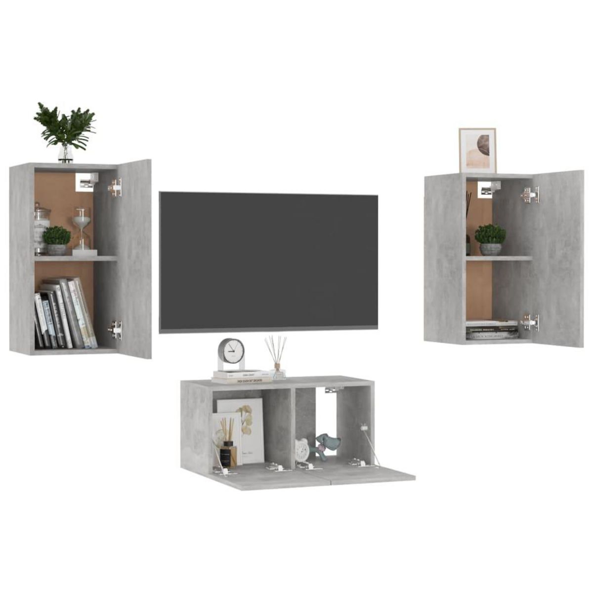 VIDAXL Ensemble de meubles TV 3 pcs Gris beton Bois d'ingenierie