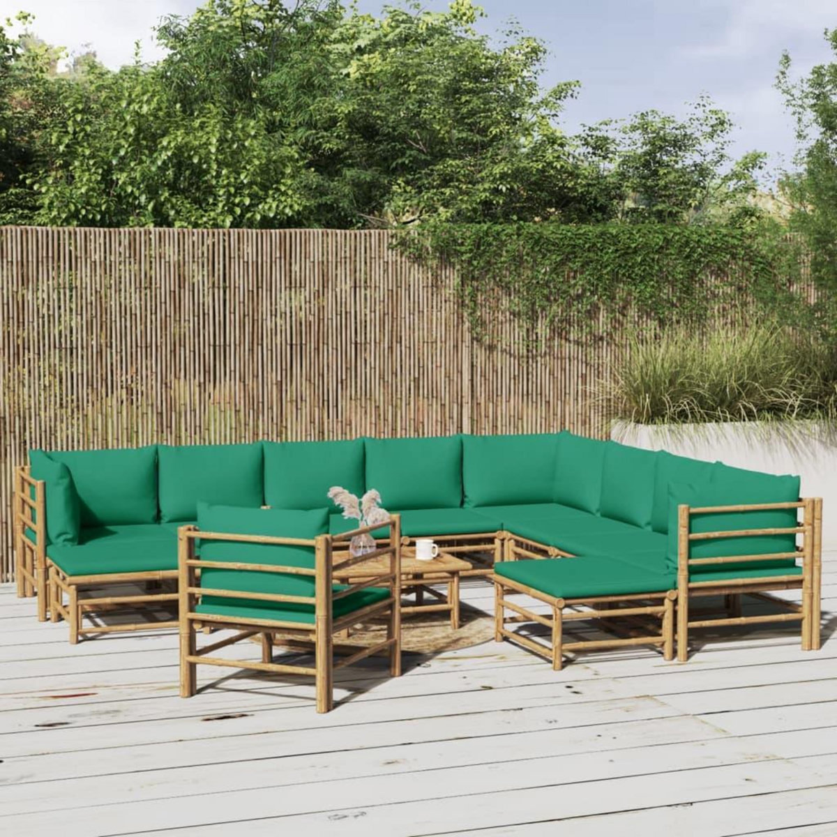 VIDAXL Salon de jardin 12 pcs avec coussins vert bambou