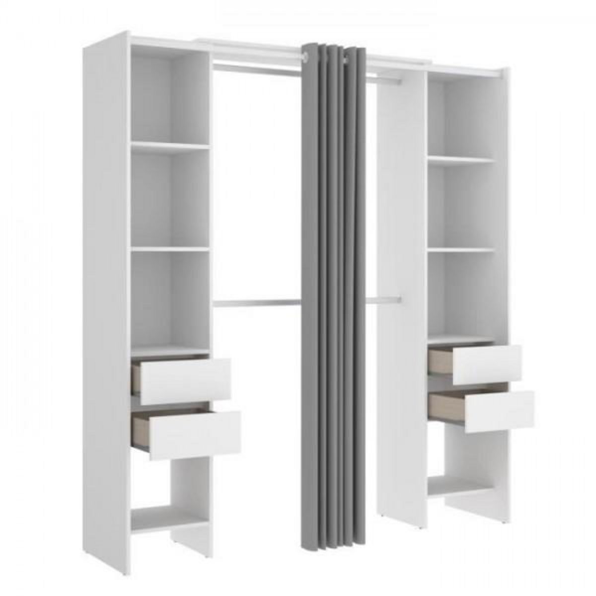 MARKET24 Kit-dressing extensible avec rideau et 4 tiroirs - SUIT - Blanc - L 180-113 x P 50 x H 205 cm