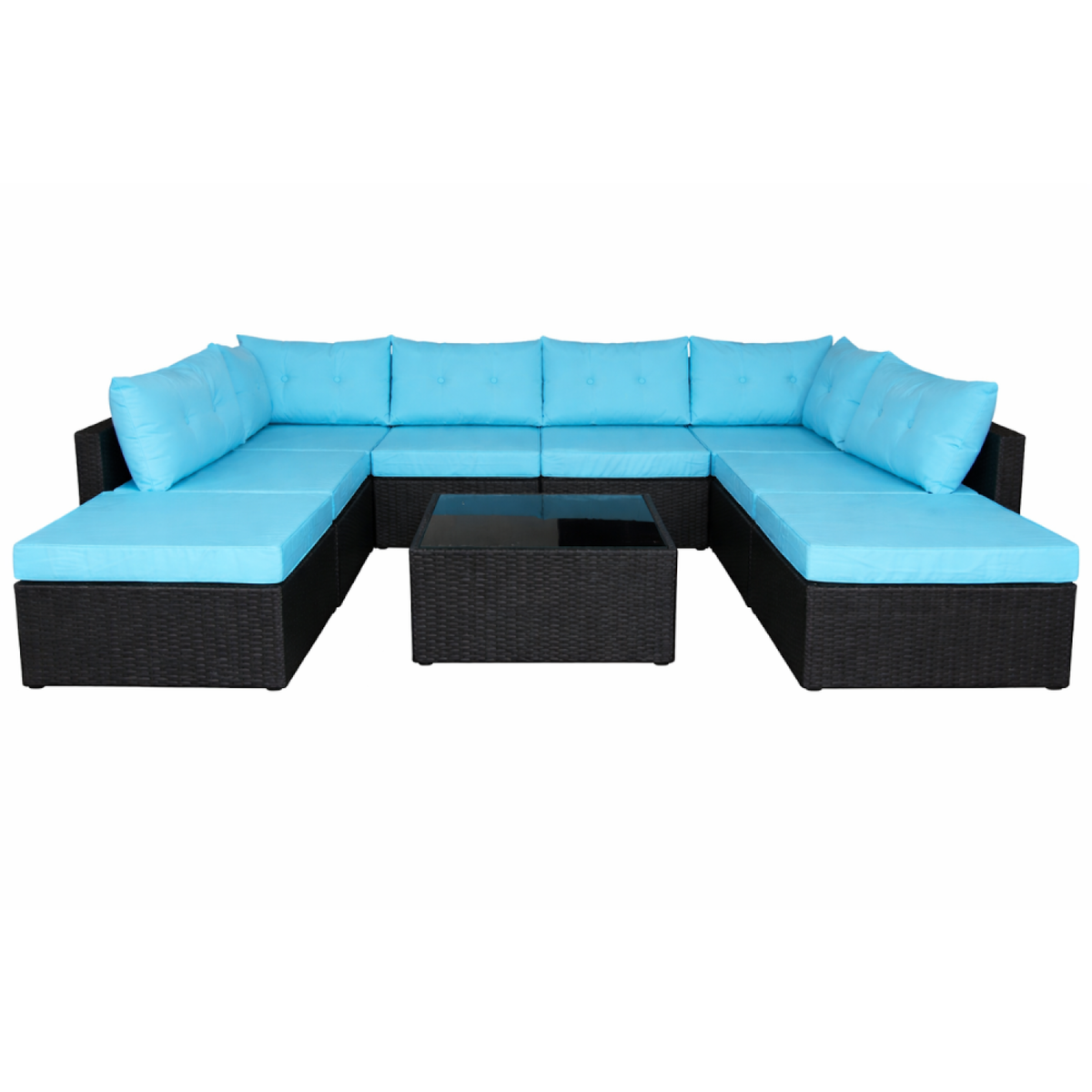 CONCEPT USINE Salon de jardin 8 places en résine tressée noir et bleu YANUCA