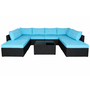Voir la diapositive 1 : CONCEPT USINE Salon de jardin 8 places en résine tressée noir et bleu YANUCA