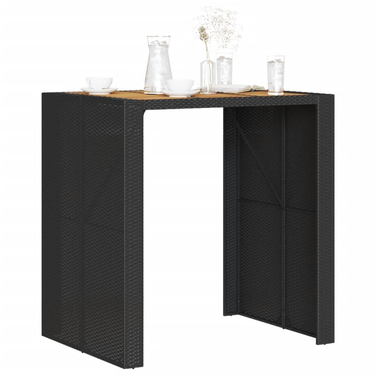 VIDAXL Table de bar de jardin et dessus en bois acacia resine tressee
