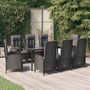 Voir la diapositive 1 : VIDAXL Ensemble a manger jardin 9pcs et coussins noir resine tressee