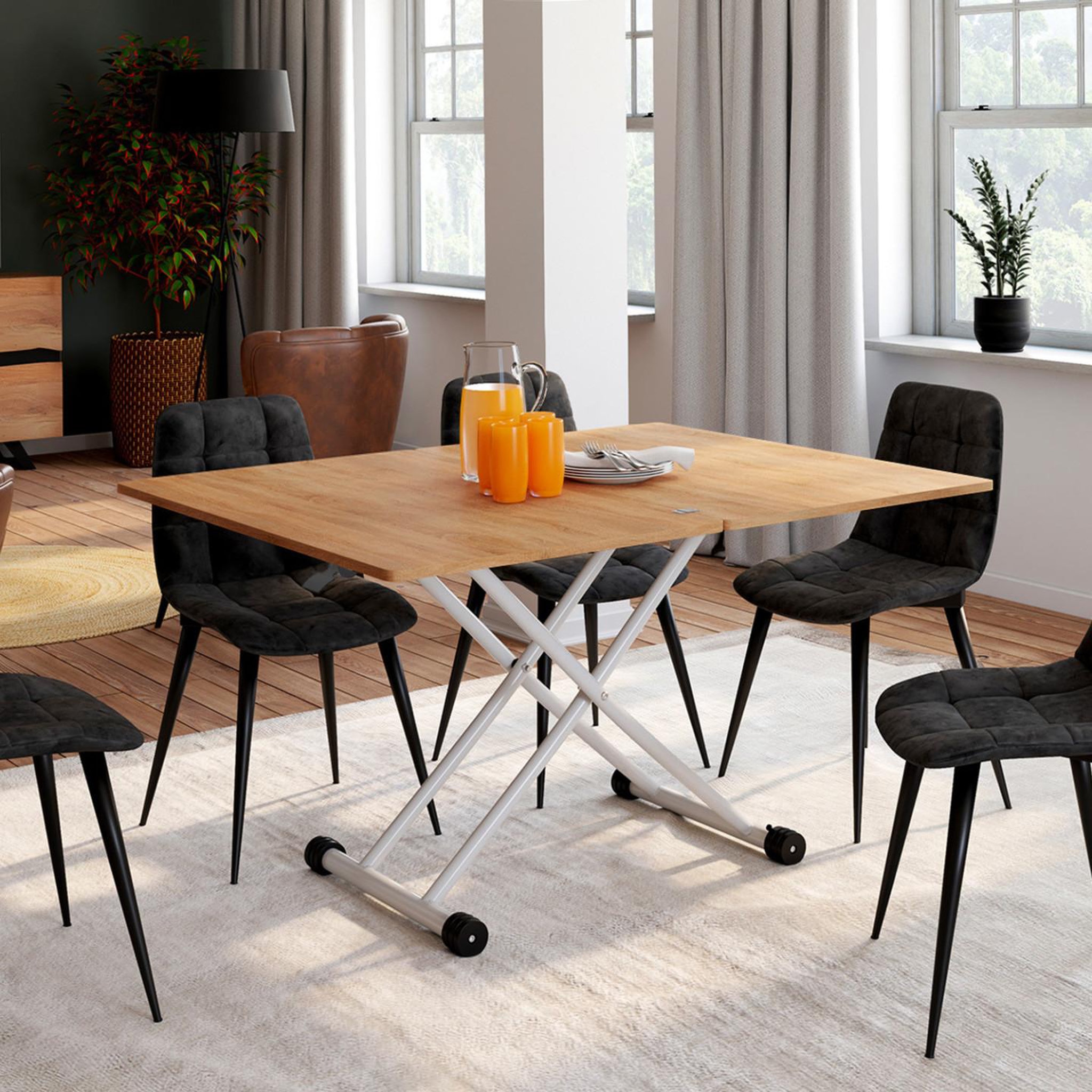 Voir la diapositive 4 : ID MARKET Table basse 2 en 1 relevable en table à manger rectangulaire urbana 100 cm bois et blanc