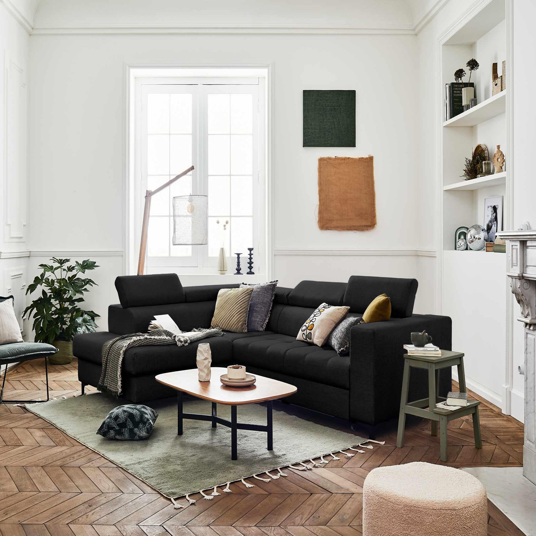 Voir la diapositive 6 : LISA DESIGN Olinda - canapé d'angle gauche - 5 places - convertible avec coffre et têtières réglables - en tissu