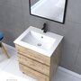 Aurlane Meuble salle de bain 60 x 80 - Finition chene naturel + vasque blanche + miroir - TIMBER 60 - Pack15