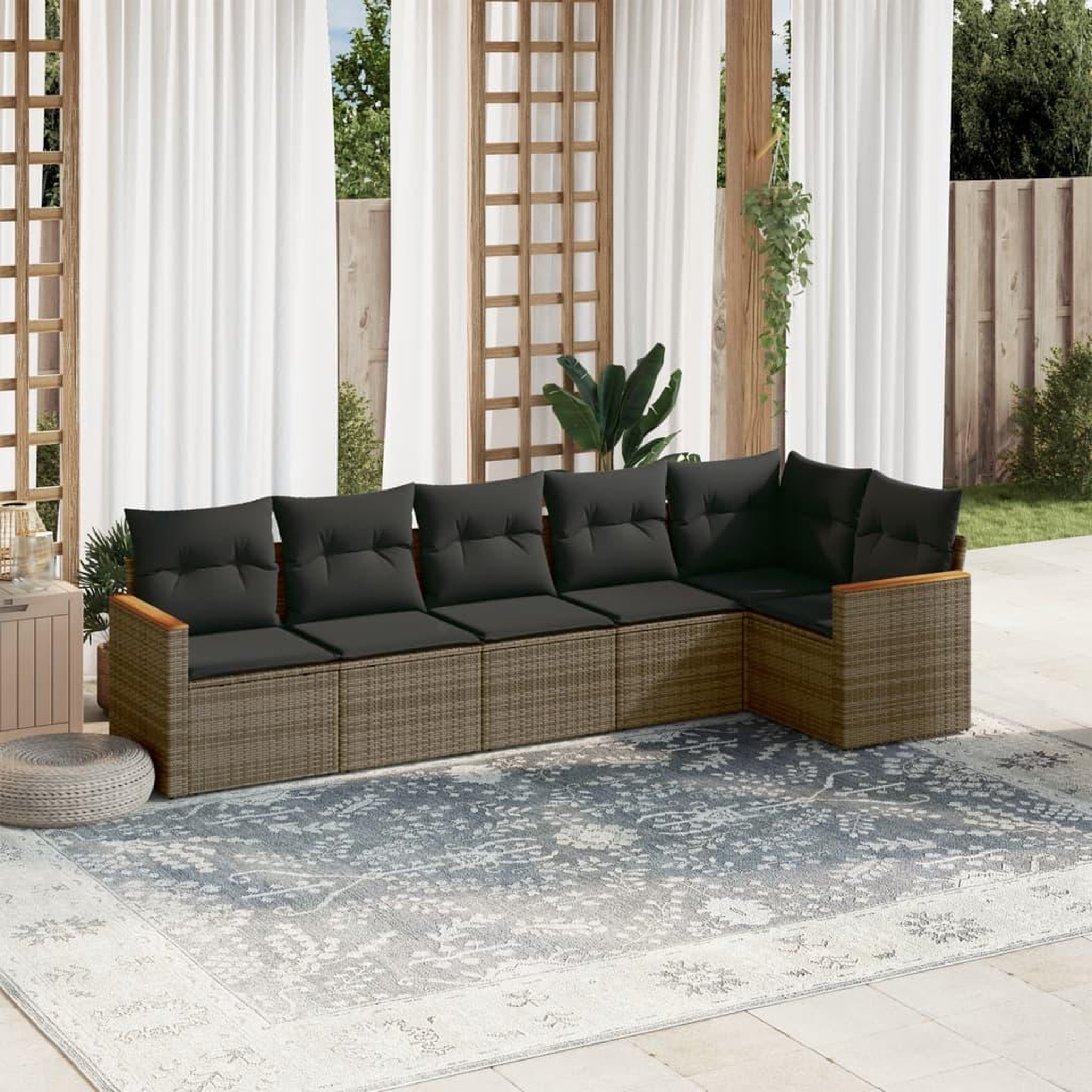 VIDAXL Salon de jardin 6 pcs avec coussins gris resine tressee