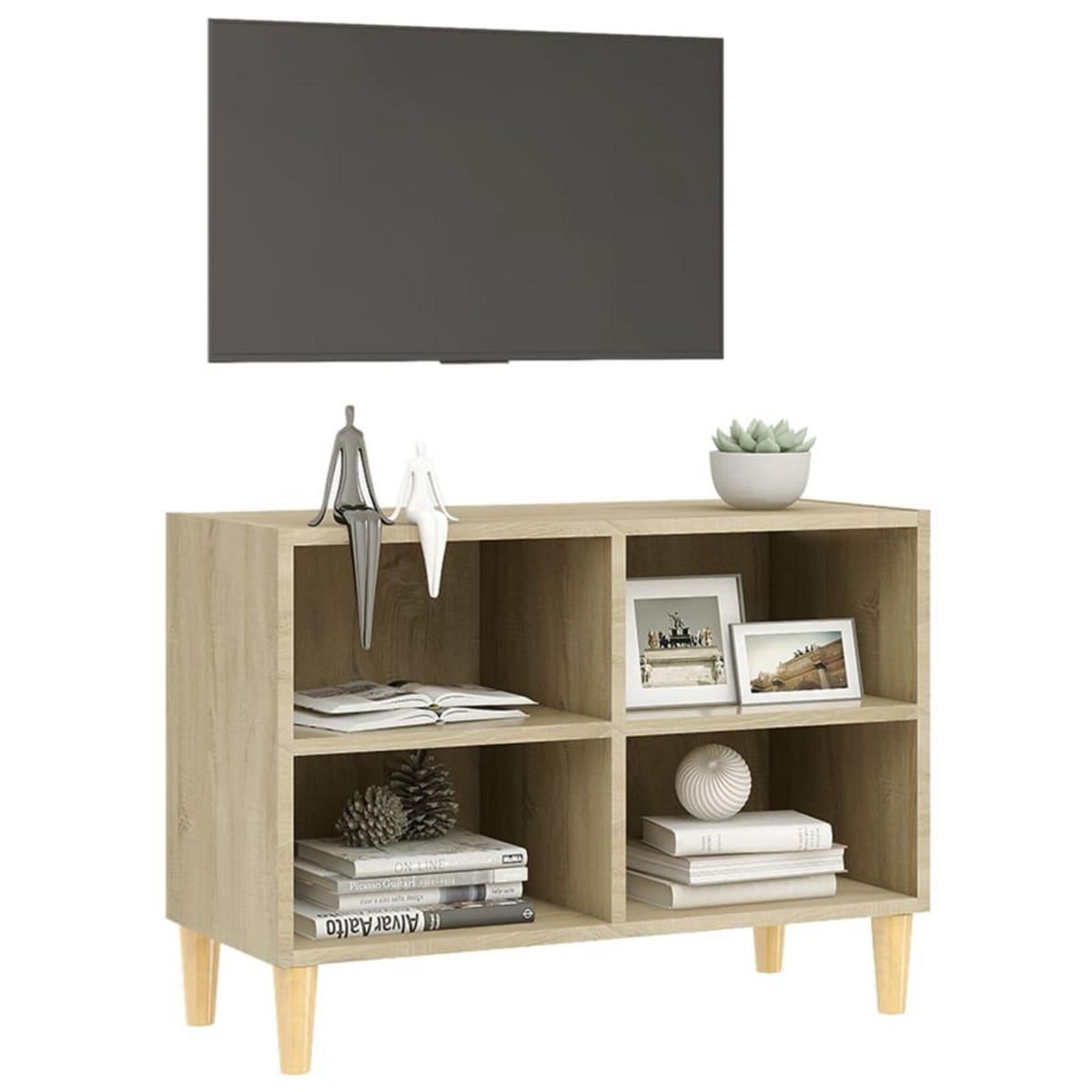 VIDAXL Meuble TV avec pieds en bois massif Chene sonoma 69,5x30x50 cm