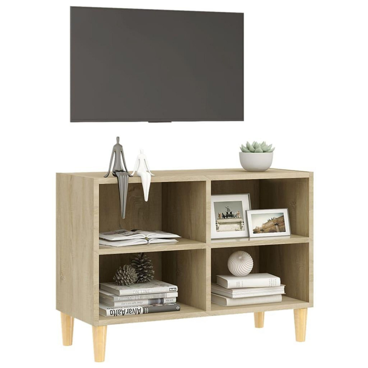 VIDAXL Meuble TV avec pieds en bois massif Chene sonoma 69,5x30x50 cm