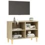 Voir la diapositive 3 : VIDAXL Meuble TV avec pieds en bois massif Chene sonoma 69,5x30x50 cm