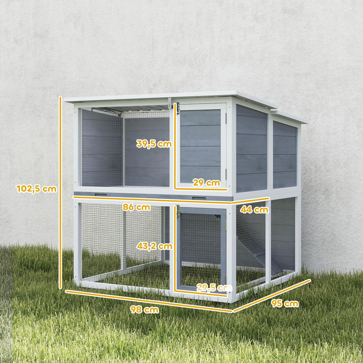 PAWHUT Clapier lapin extérieur 2 étages toit double ouverture bois gris