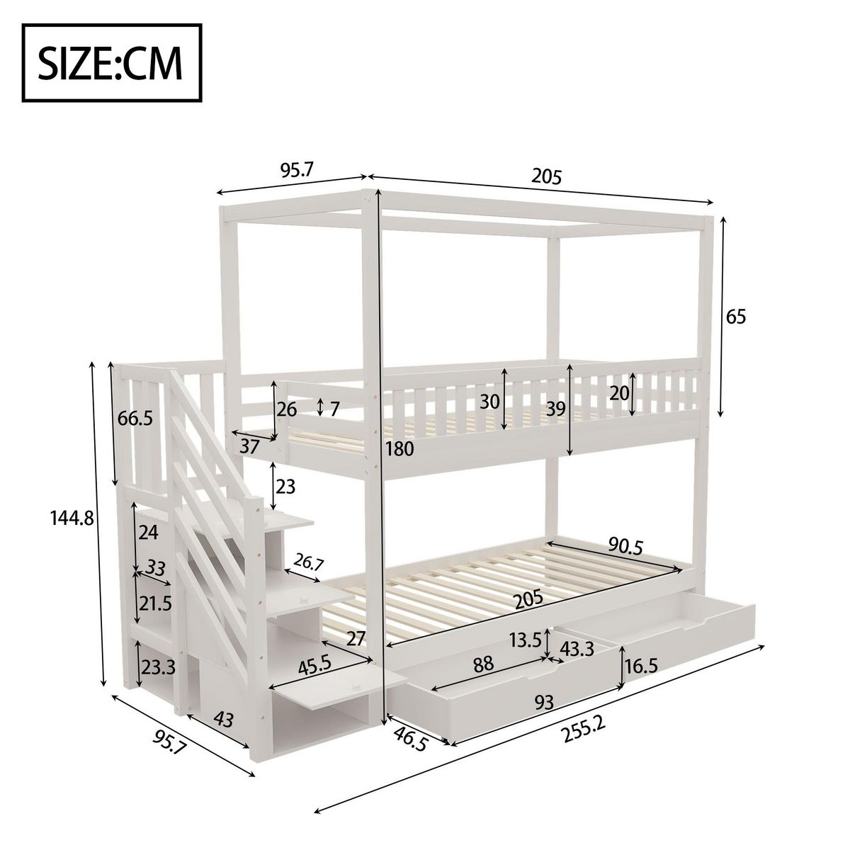 MERAX Lit superposé 90x200cm bois coloris blanc