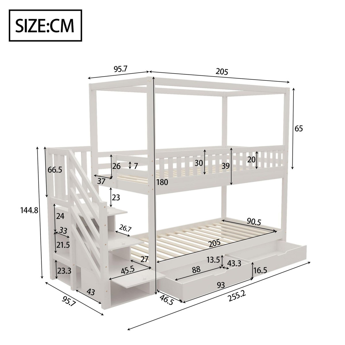 MERAX Lit superposé 90x200cm bois coloris blanc