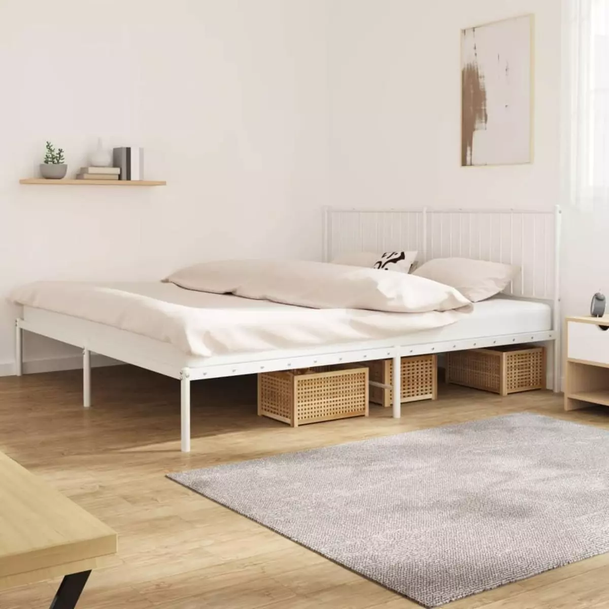 VIDAXL Cadre de lit metal avec tete de lit blanc 200x200 cm