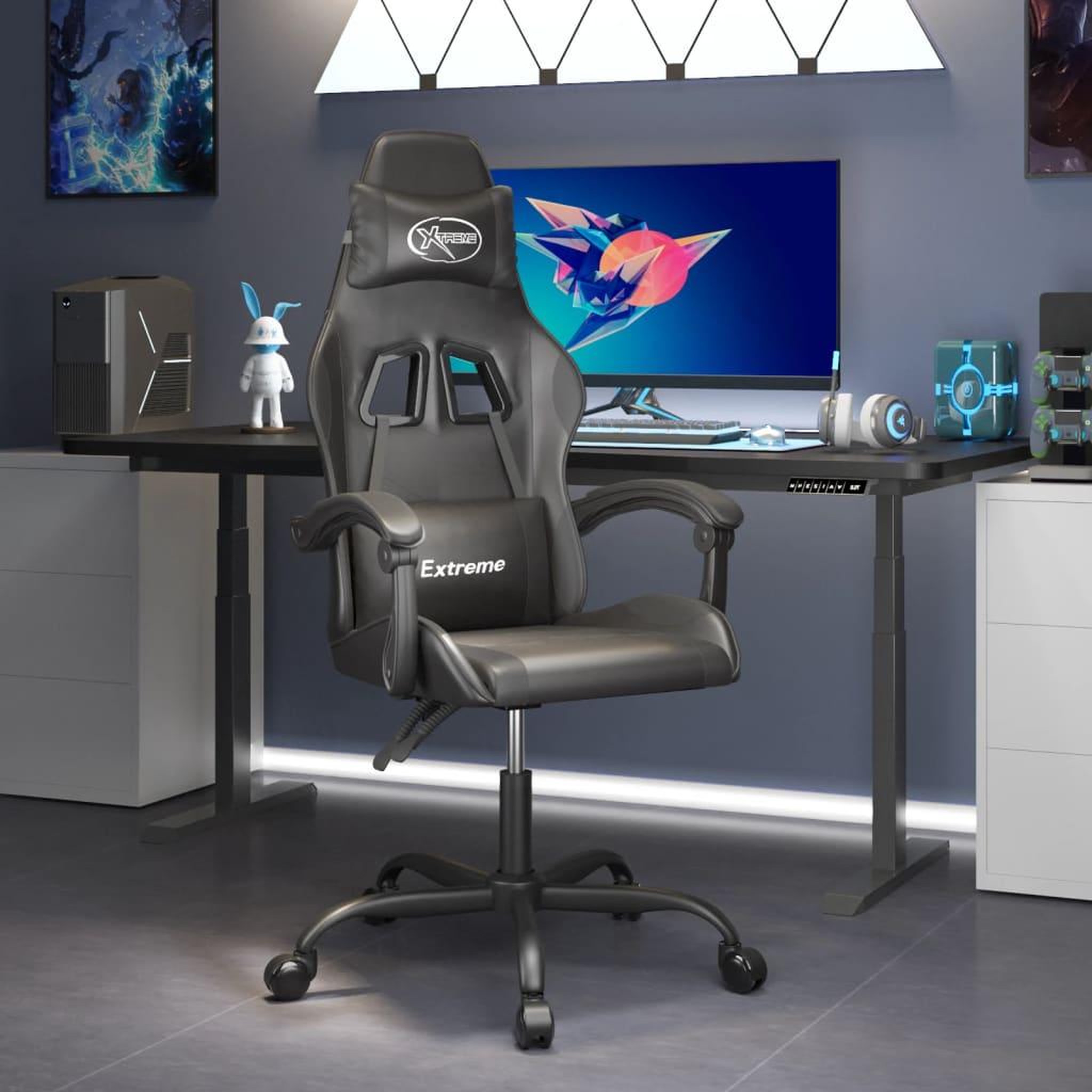 VIDAXL Chaise de jeu pivotante Noir Similicuir