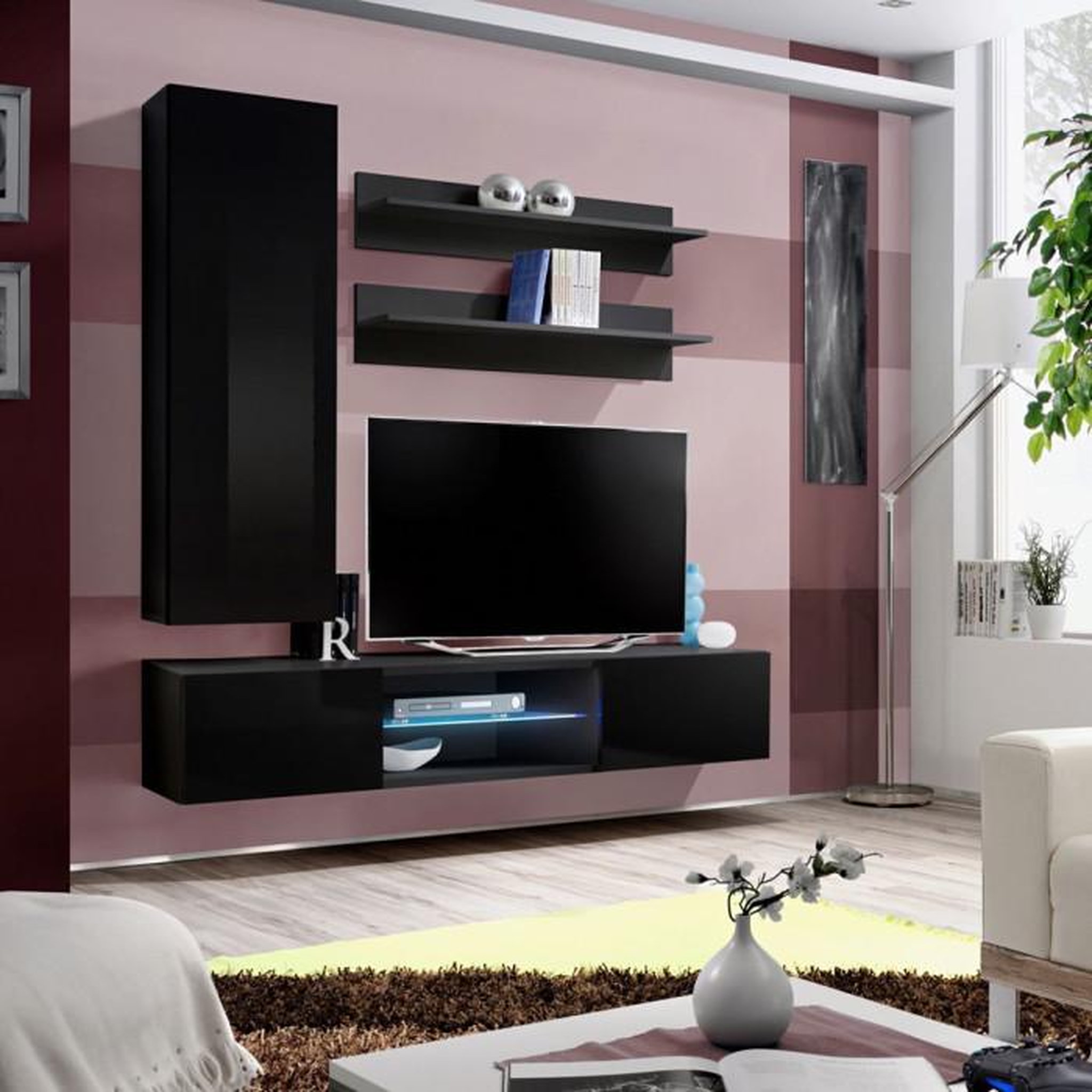 Voir la diapositive 2 : Paris Prix Meuble TV Mural Design  Fly XVIII  170cm Noir