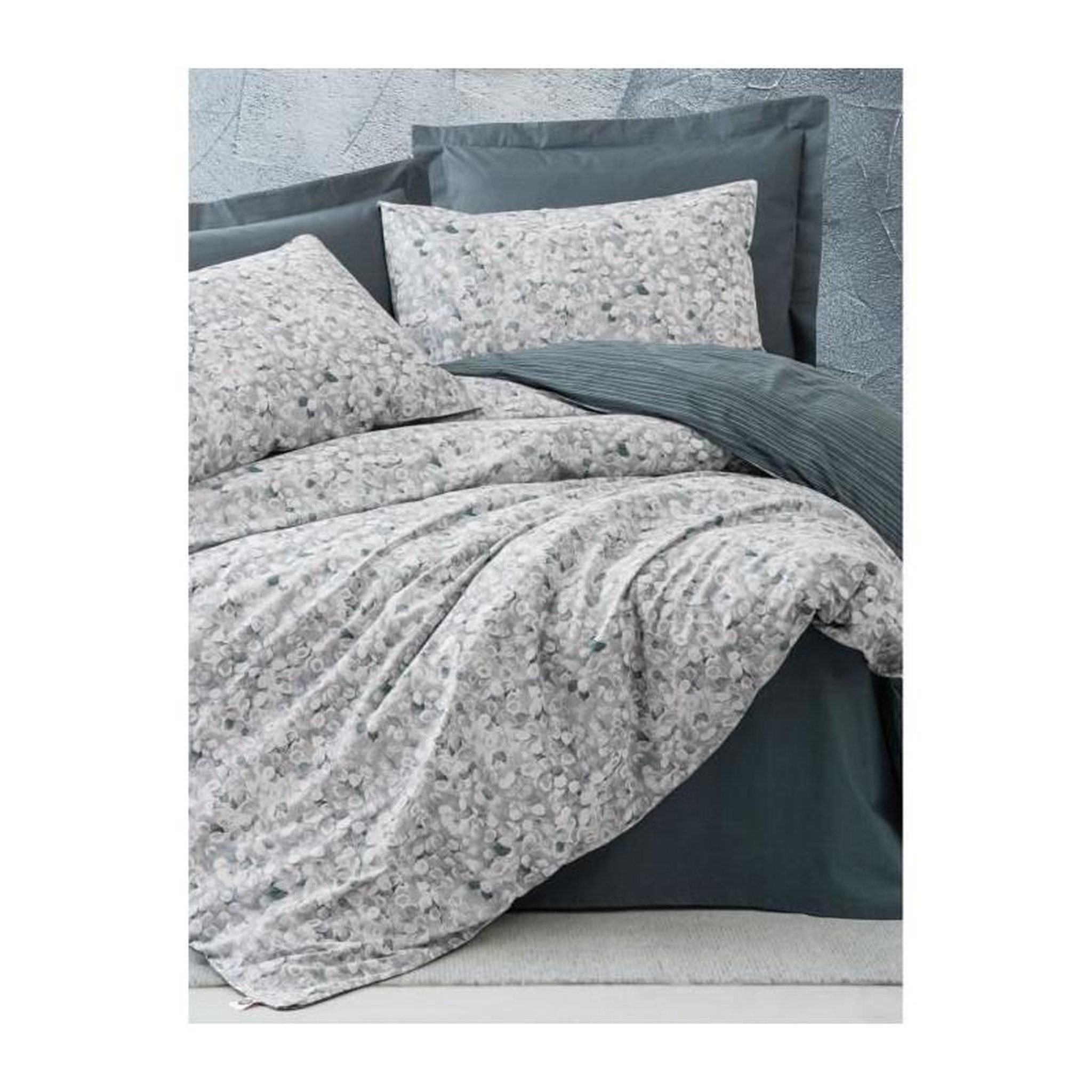Voir la diapositive 4 : GENERIQUE Parure de lit - 129CTN64281 - 1 housse de couette 220 x 240 cm + 2 taies d'oreiller 60 x 60 cm - 100% coton ranforcé - Anthraci