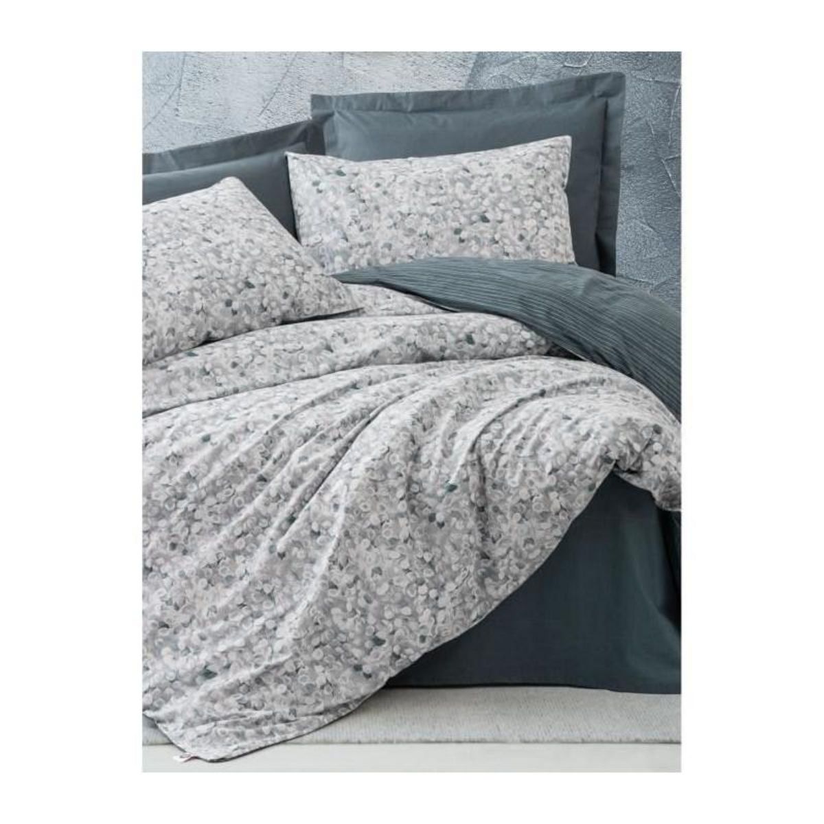 GENERIQUE Parure de lit - 129CTN64281 - 1 housse de couette 220 x 240 cm + 2 taies d'oreiller 60 x 60 cm - 100% coton ranforcé - Anthraci