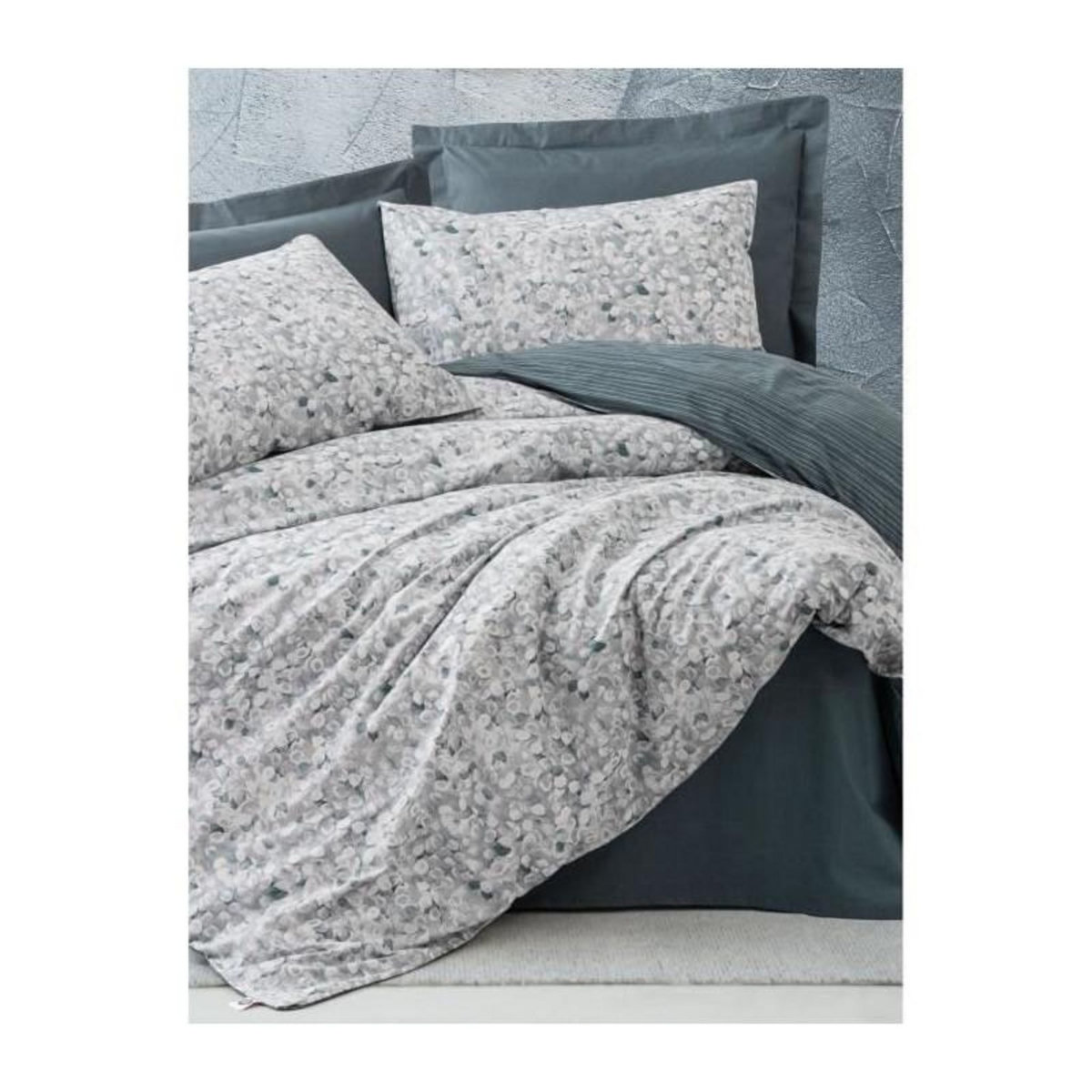 GENERIQUE Parure de lit - 129CTN64281 - 1 housse de couette 220 x 240 cm + 2 taies d'oreiller 60 x 60 cm - 100% coton ranforcé - Anthraci