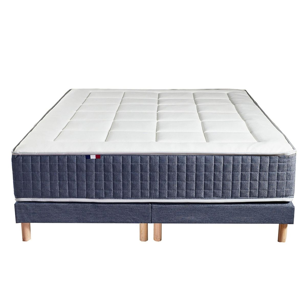 IDLITERIE Ensemble Matelas Ressort 7 zones + Mémoire de forme + Sommier KING STYLE + couette + oreillers - Fabriqué en France