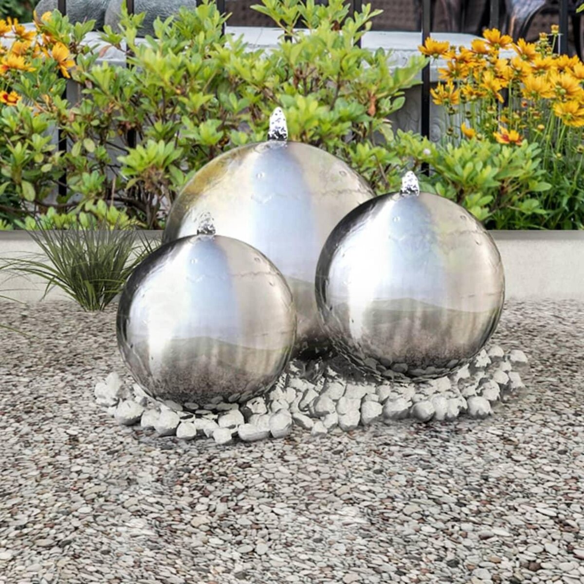 VIDAXL 3 pcs Spheres de fontaine de jardin avec LED Acier inoxydable