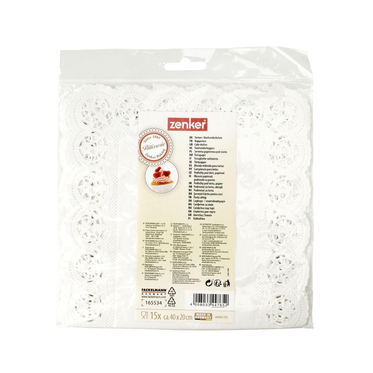 ZENKER Lot de 15 napperons papier rectangulaires pour cakes Zenker