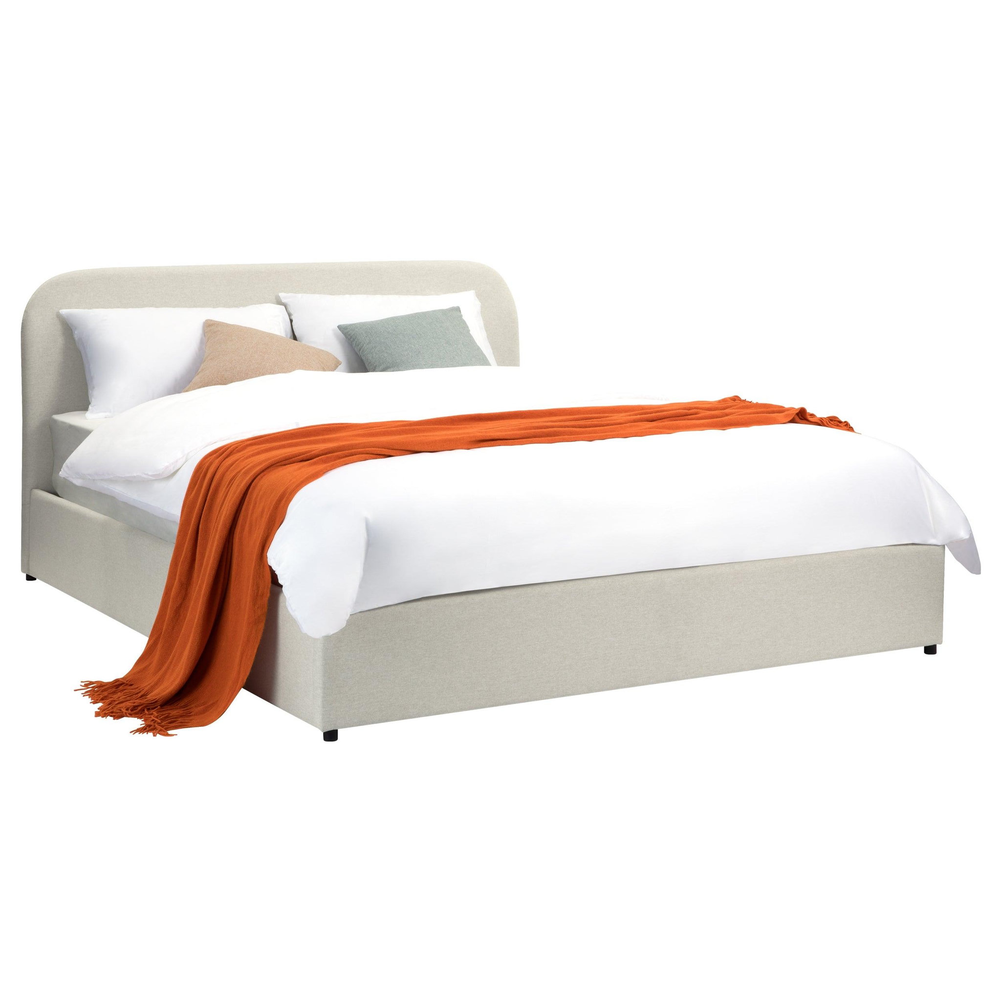 MAISON PAVANE Lit double avec coffre 140x190 cm en tissu gris/beige-tilly