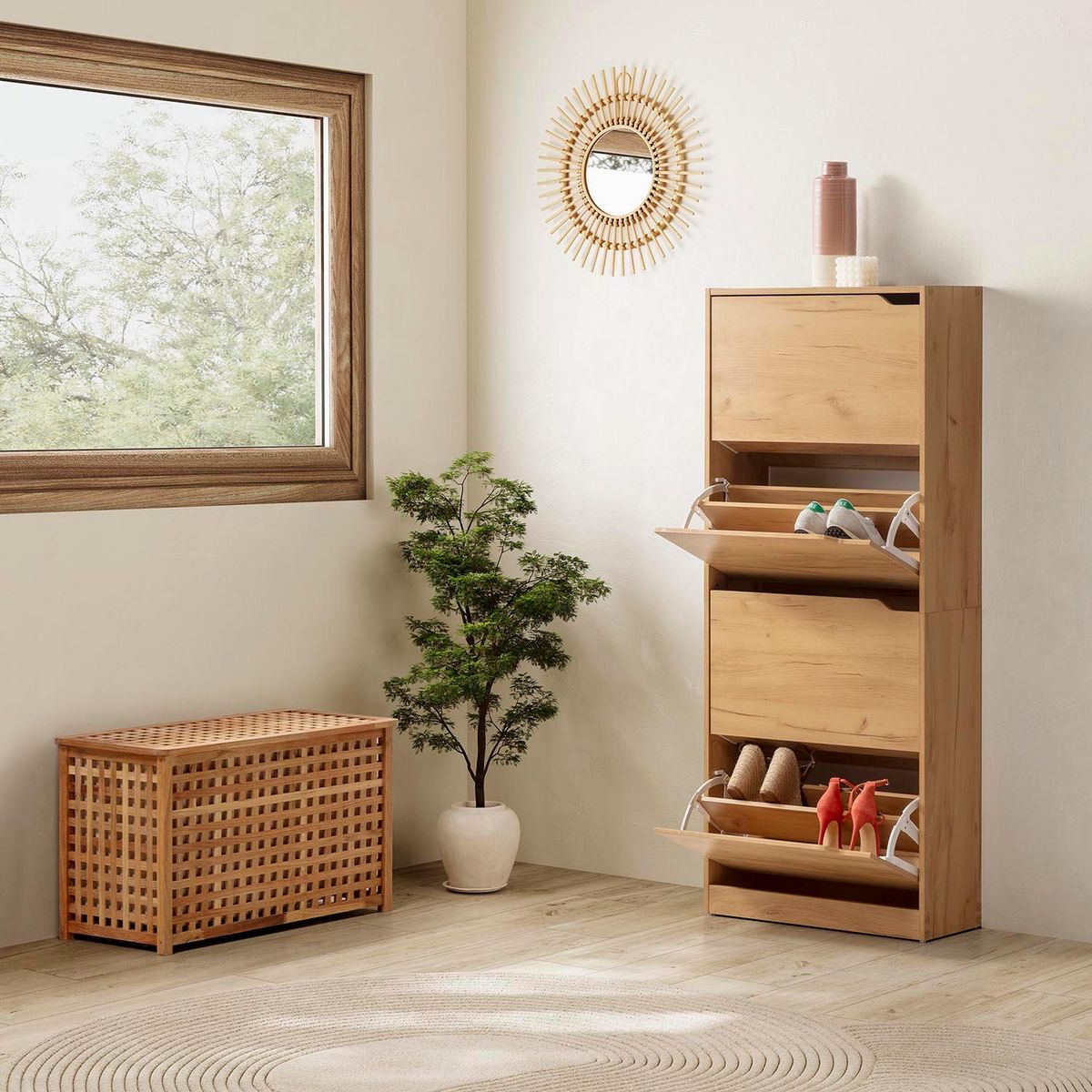 VS VENTA-STOCK Meuble à chaussures Angel 4 portes couleur chêne clair, pour 24 paires