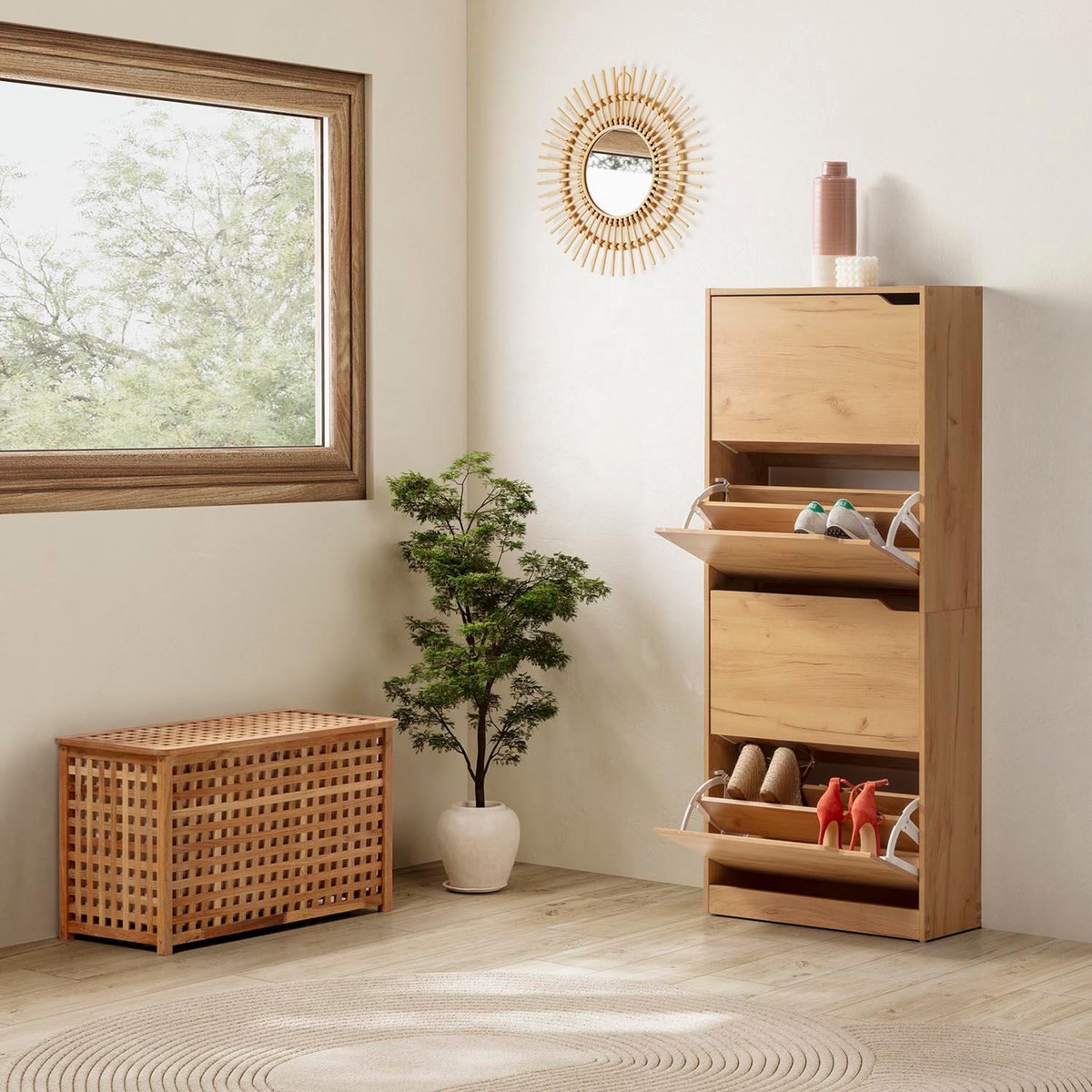 VS VENTA-STOCK Meuble à chaussures Angel 4 portes couleur chêne clair, pour 24 paires