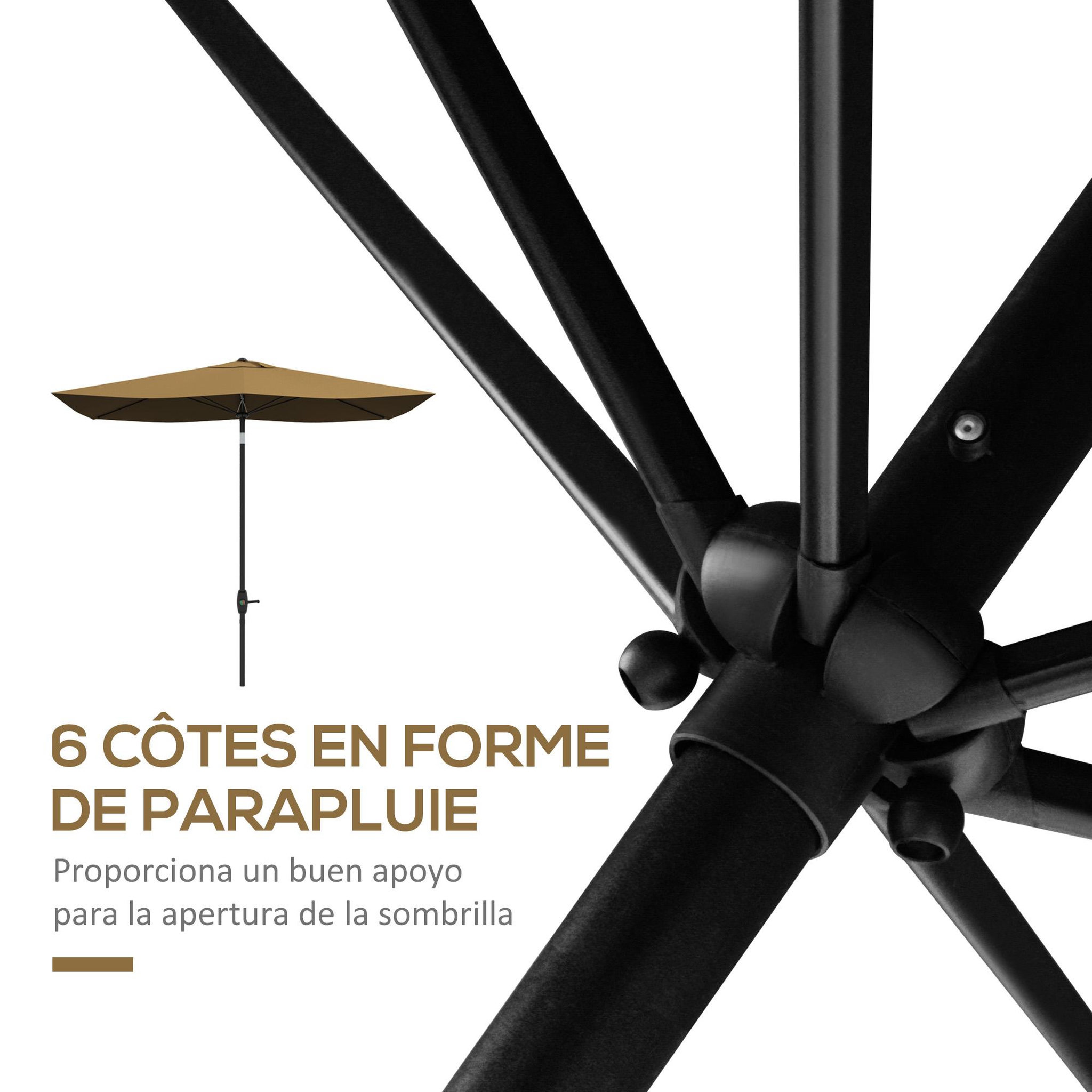 Voir la diapositive 6 : OUTSUNNY Parasol rectangulaire inclinable de jardin avec manivelle métal polyester haute densité anti UV 50+ chocolat