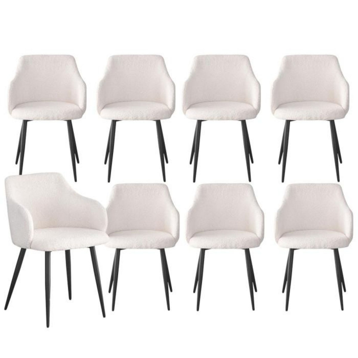 Paris Prix Lot de 8 Chaises Tissu Bouclette  Valeria  79cm Crème & Noir