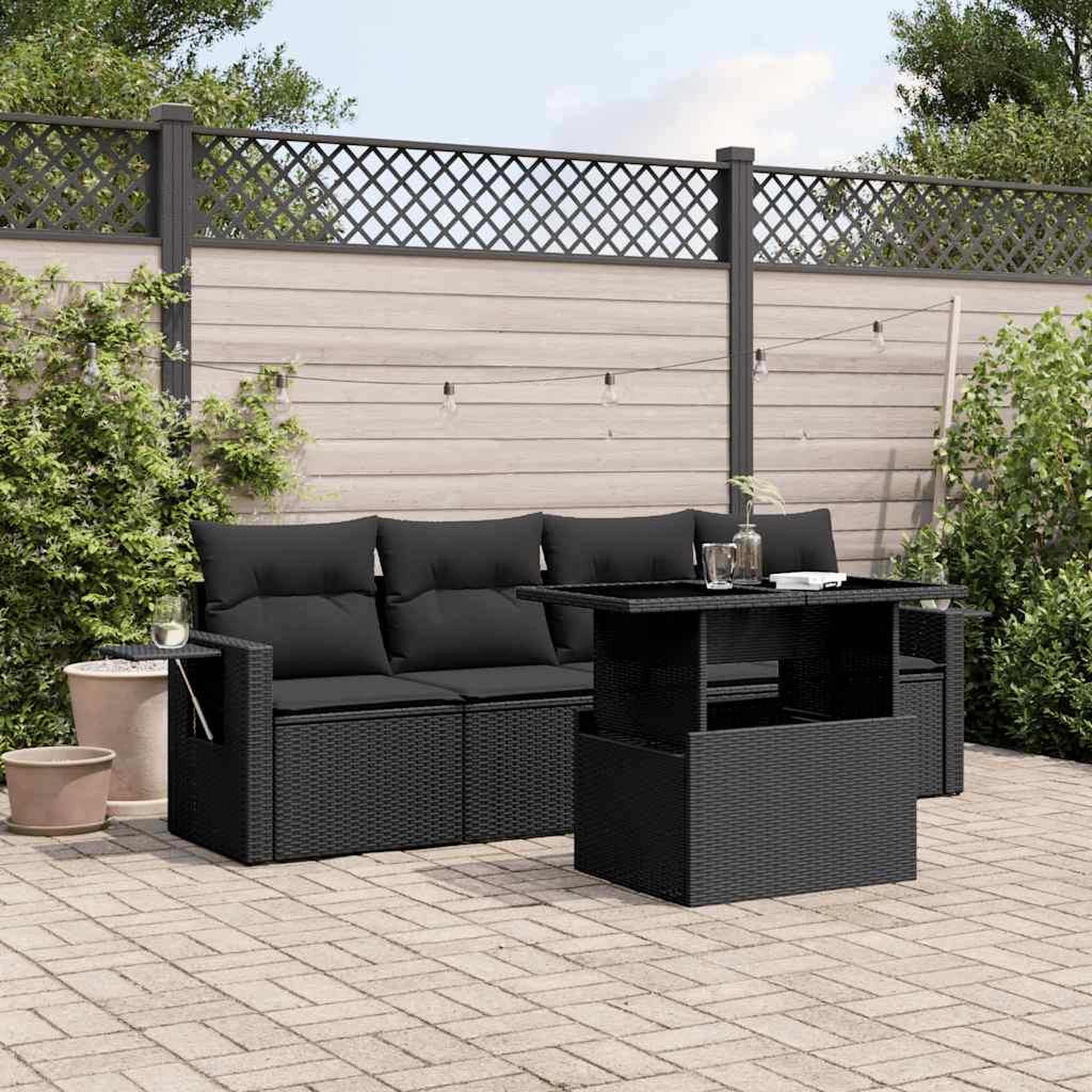 VIDAXL Salon de jardin 5 pcs avec coussins noir resine tressee