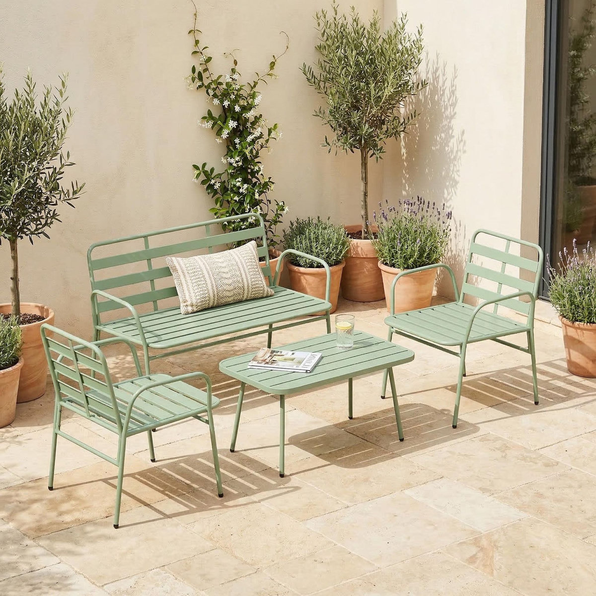 OUTSUNNY Salon de jardin style néo-rétro métal 4 places 4 pièces vert