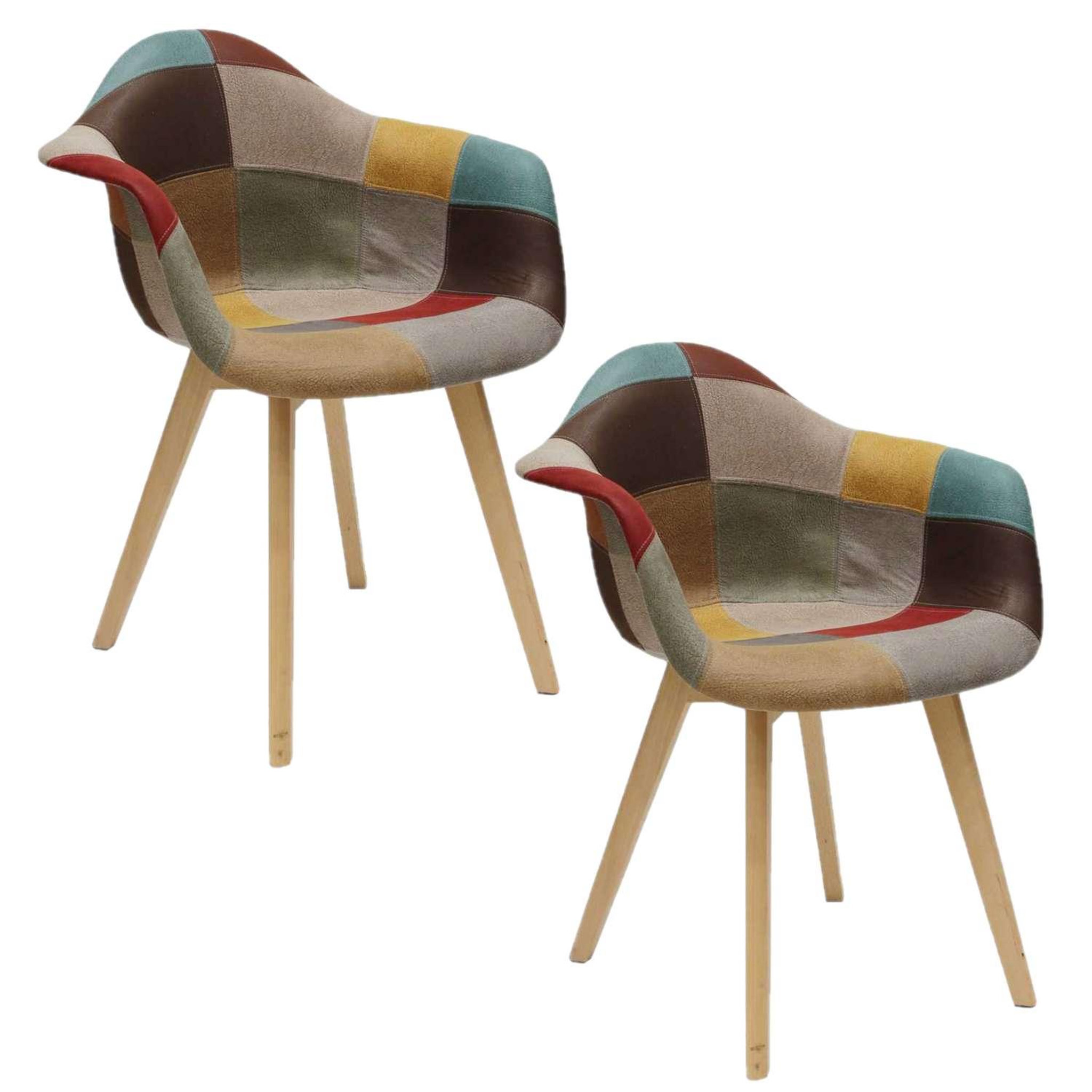 The Home Deco Factory 2 Fauteuils design scandinave Patchwork. Coloris disponibles : Marron