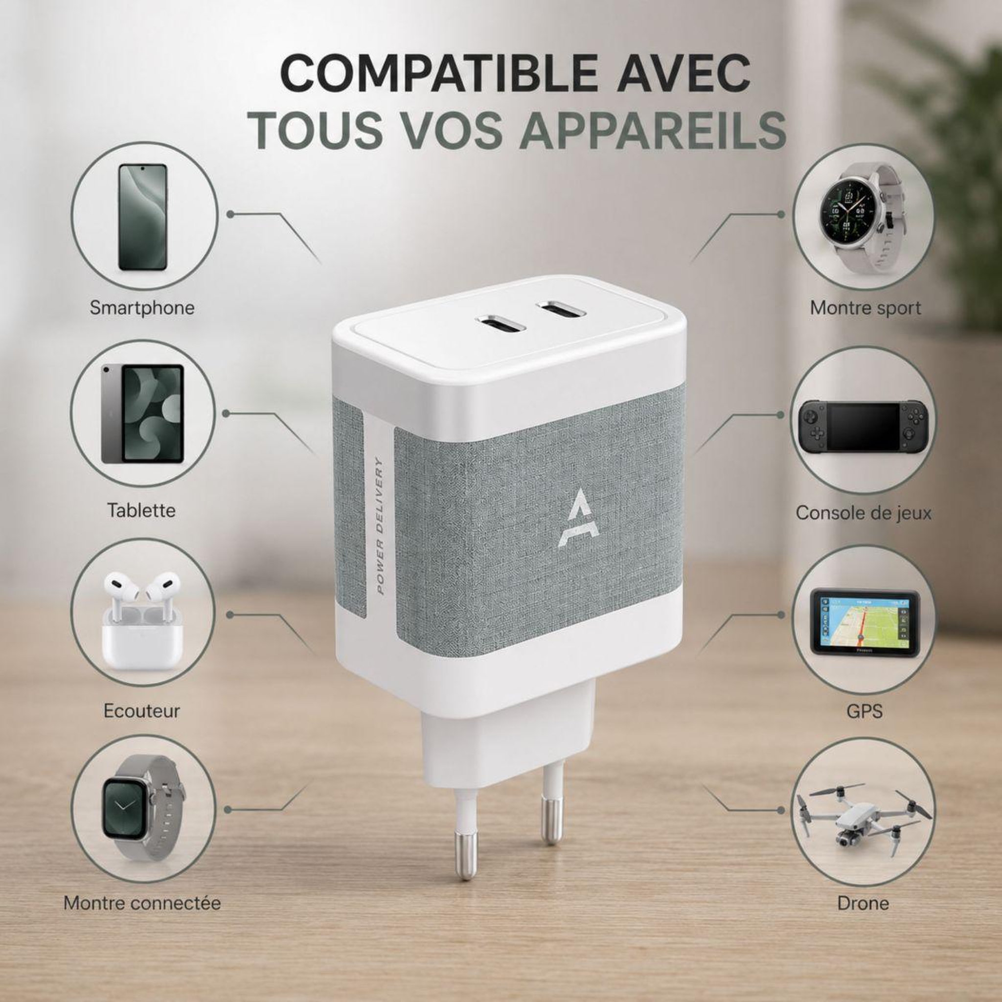 Voir la diapositive 3 : ADEQWAT Chargeur ordinateur portable 65w charge rapide 2 usb-c