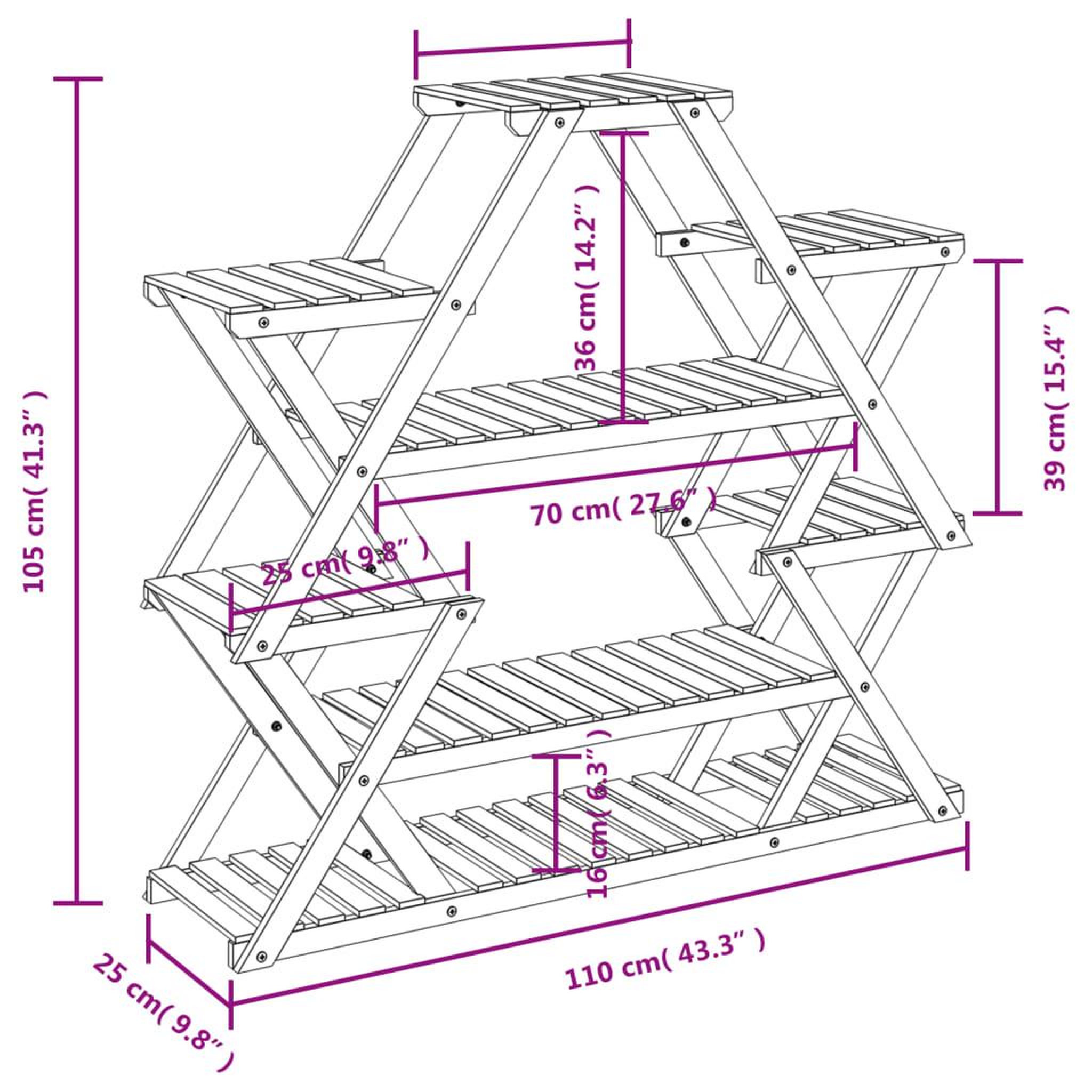 Voir la diapositive 6 : VIDAXL Support a fleurs 110x25x105 cm bois massif de sapin