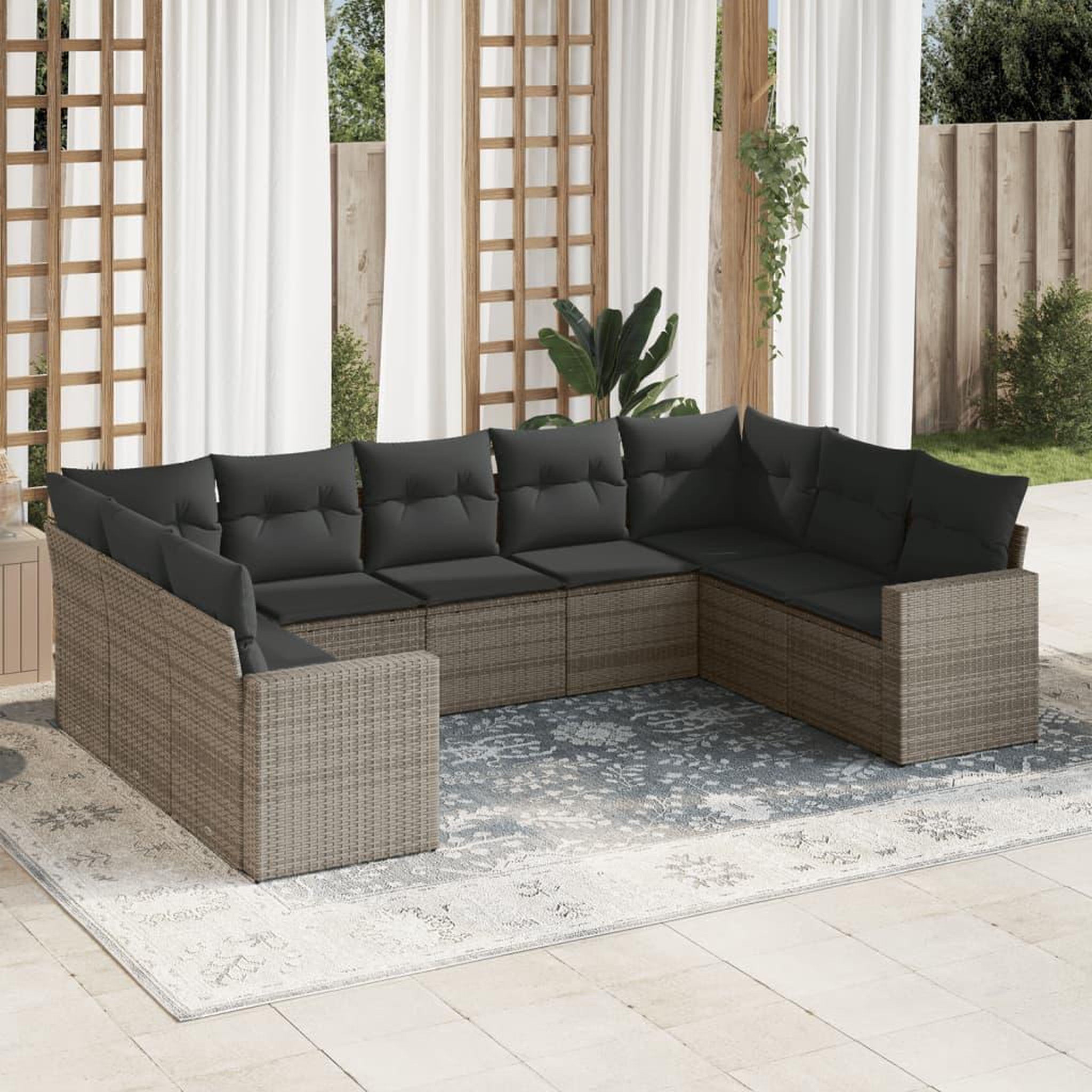 VIDAXL Salon de jardin 9 pcs avec coussins gris resine tressee