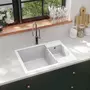 VIDAXL Evier de cuisine deux lavabos trou de trop-plein Blanc Granit