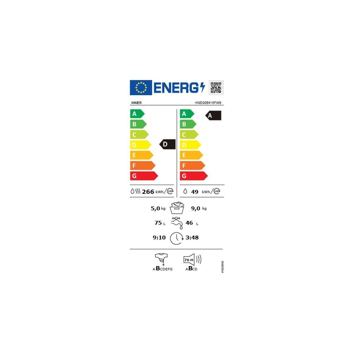 HAIER Lave linge séchant hublot encastrable HWD90B416FWB-FR
