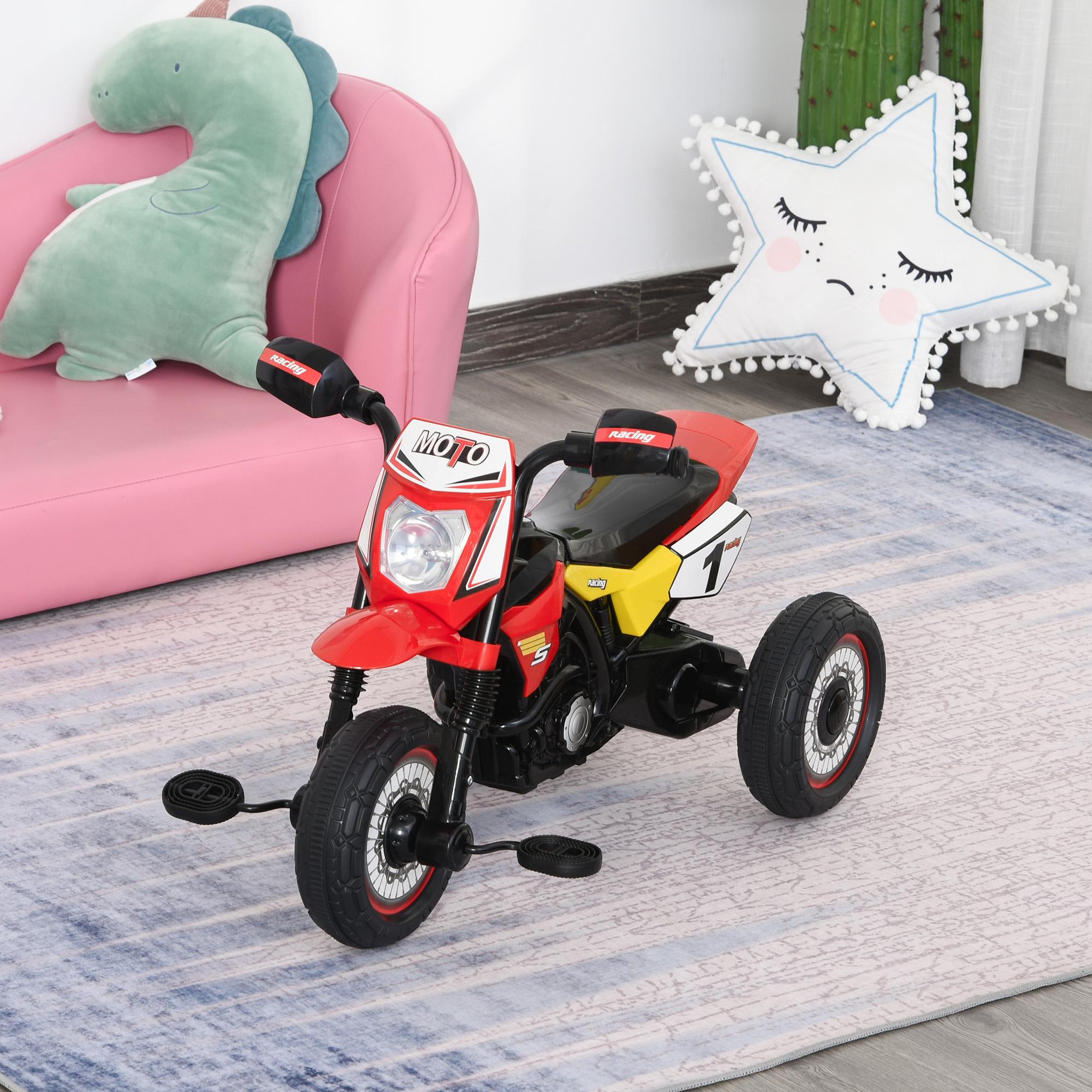 Voir la diapositive 2 : HOMCOM Tricycle enfants moto cross effets musicaux et lumineux coffre rangement