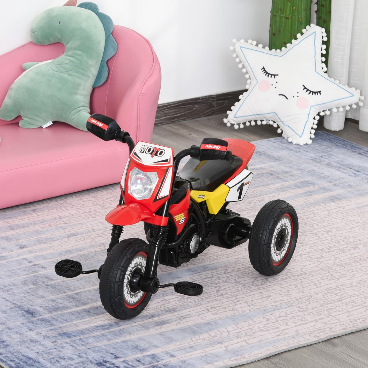 HOMCOM Tricycle enfants moto cross effets musicaux et lumineux coffre rangement
