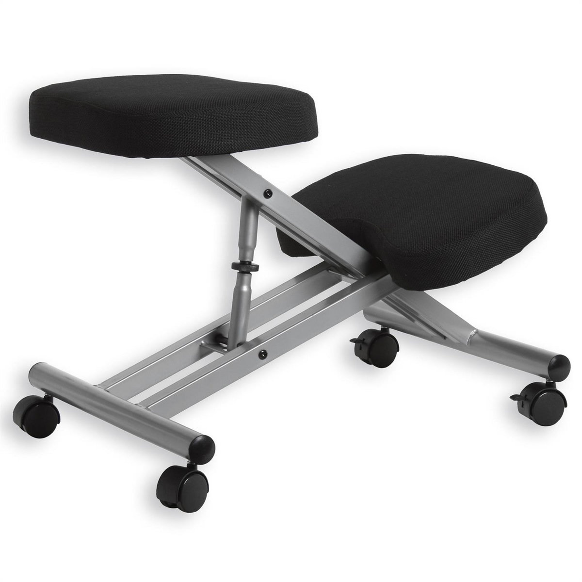 IDIMEX Tabouret ergonomique ROBERT siège ajustable repose genoux chaise de bureau sans dossier, en métal et assise rembourrée noir
